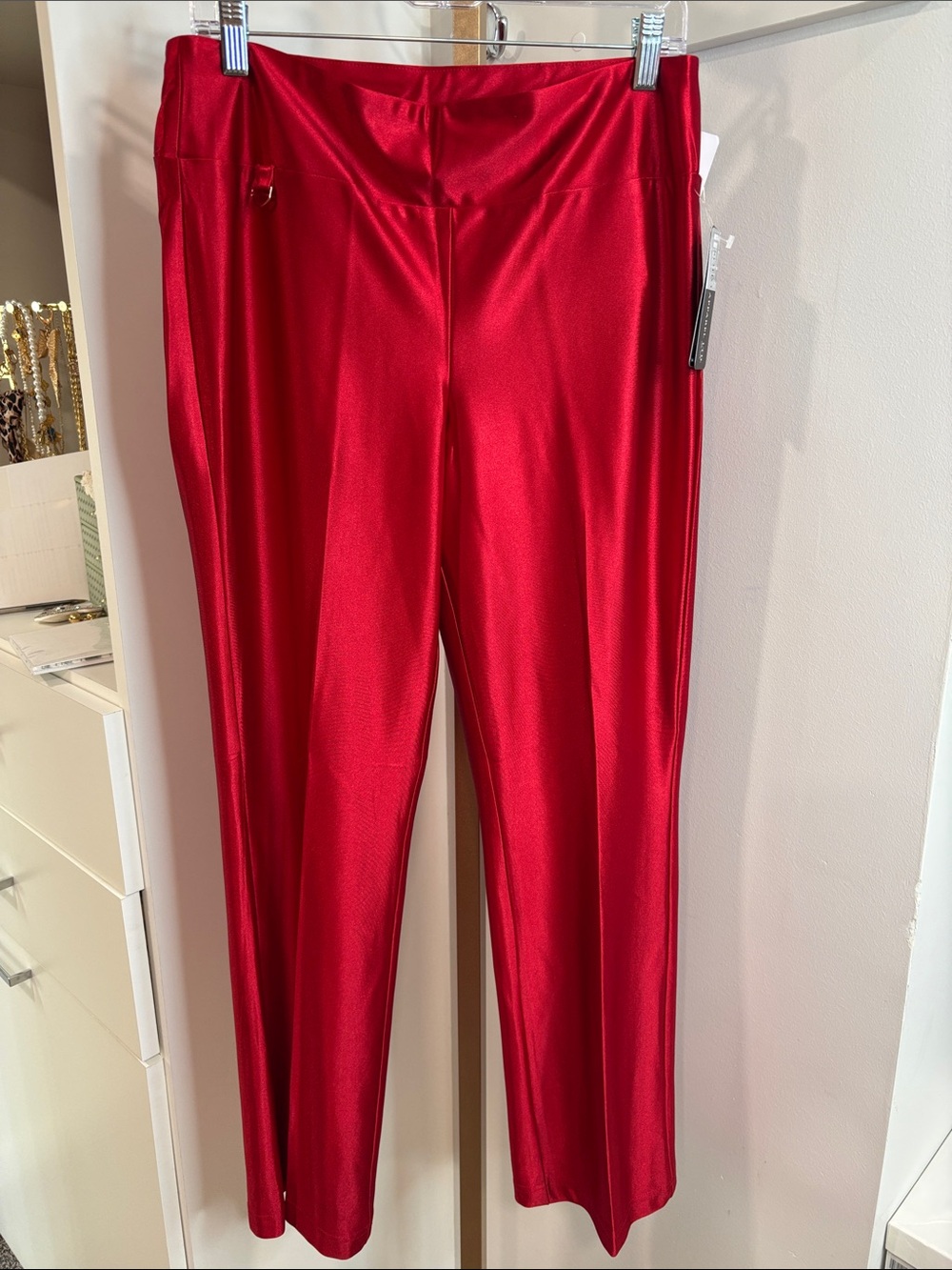 Soho Apparel Red Satin-Look Straight Leg Pants